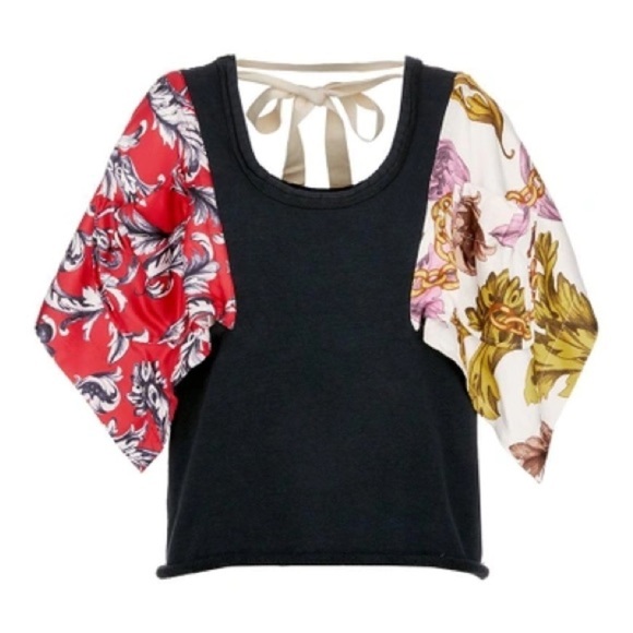 JW ANDERSON scarf top black multicolor size 6 floral French terry twill panel - Picture 1 of 14